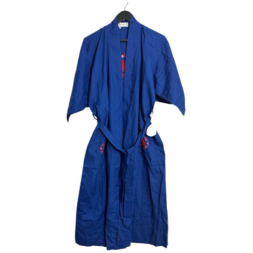 NWT Health Blue Kimono Robe with Red Embroidered Back Symbol Size Small